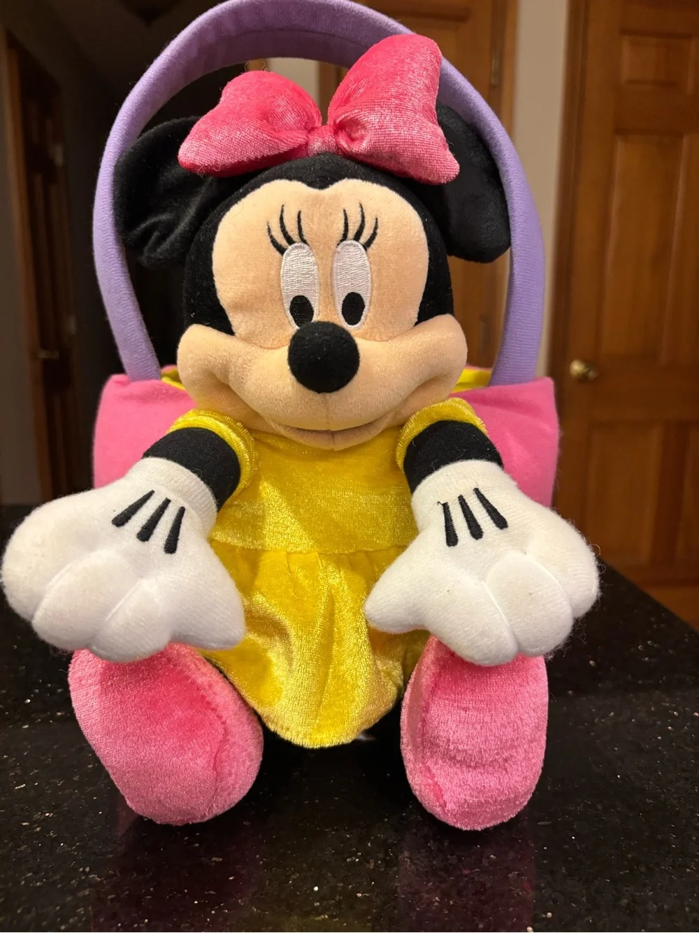 Disney Minnie Mouse Plush with Pink Bow and Yellow Dress Easter Halloween Bucket